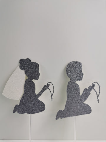 1st/First Holy Communion Praying Child Style (F) Glitter Cake Topper 12 Colours