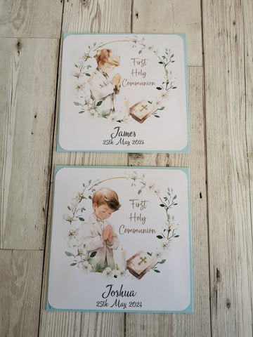 Personalised 1st / First Holy Communion Wreath Style Card Boy