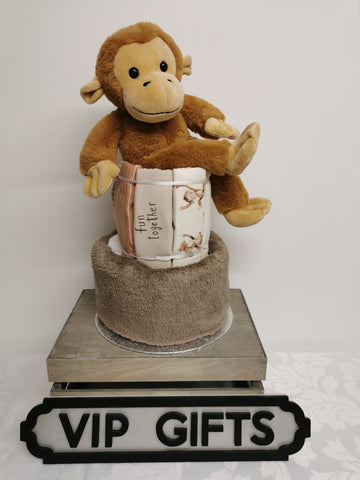 Cheeky Monkey Style Nappy Cake Neutral Baby Gift