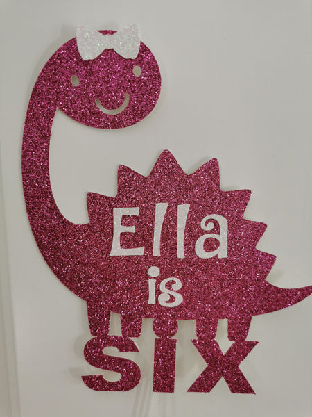 Personalised Dinosaur Glitter Cake Topper