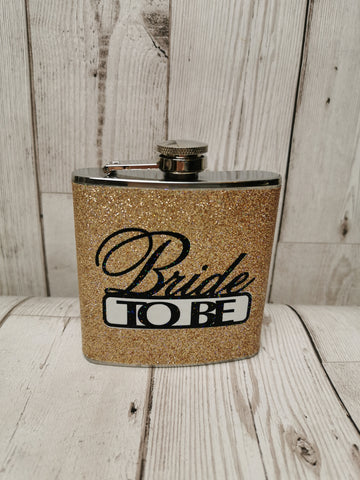 Bride To Be Gold Glitter 6oz Stainless Steel Hip Flask