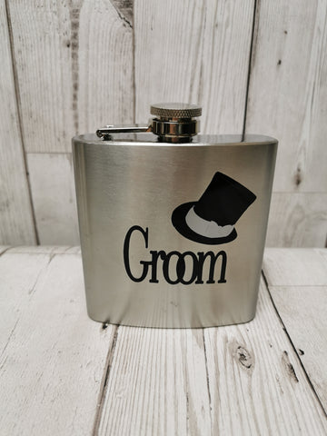 Groom Game Over Silver 6oz Stainless Steel Hip Flask
