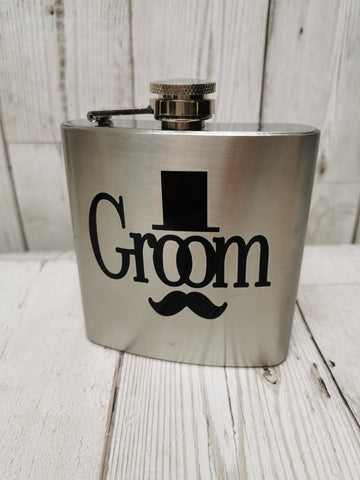 Groom /Just Married Silver 6oz Stainless Steel Hip Flask