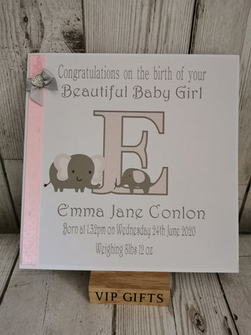 Personalised Baby Initial Birth Announcement Card