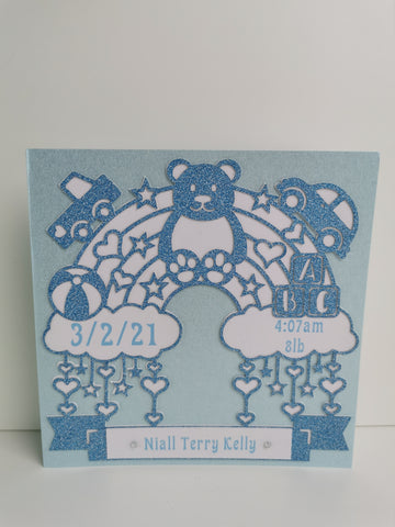 Personalised Baby Birth Announcement Card Teddy Style