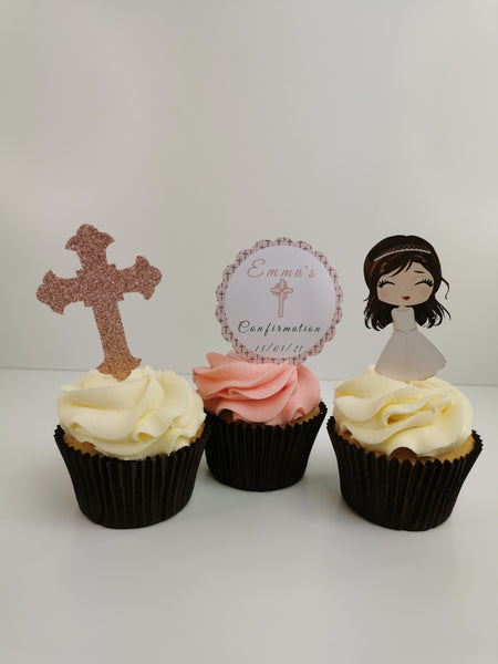 Personalised Confirmation Set of 12 Cupcake Toppers Boy Or Girl