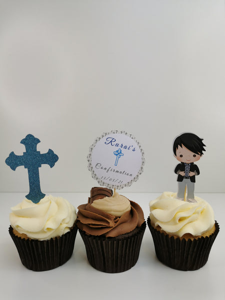 Personalised Confirmation Set of 12 Cupcake Toppers Boy Or Girl