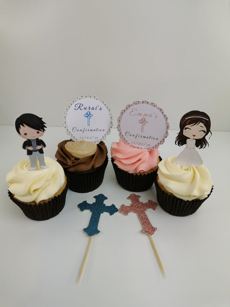 Personalised Confirmation Set of 12 Cupcake Toppers Boy Or Girl
