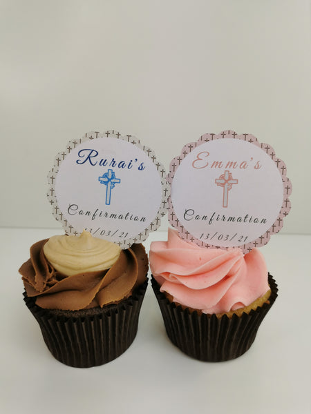 Personalised Confirmation Set of 12 Cupcake Toppers Boy Or Girl