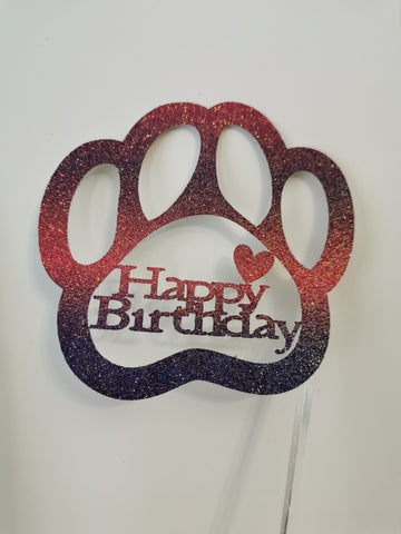 Paw Shape Happy Birthday Dog Cake Topper 24 Colours (A)