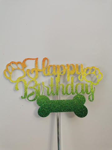 Happy Birthday Bone & Paw Shape Dog Cake Topper 24 Colours (B)