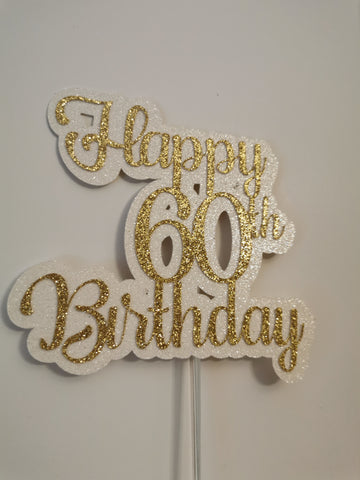 Happy 60th Birthday Glitter Cake Topper 24 Colours