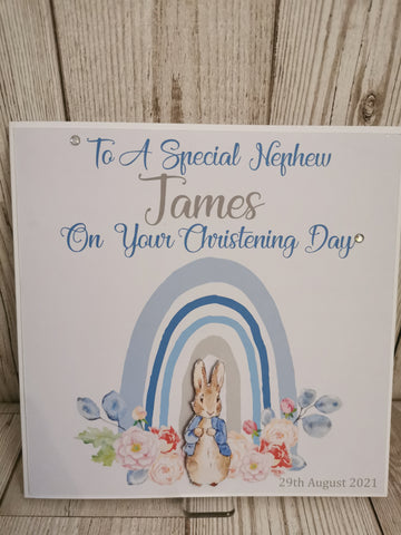 Personalised 3d  Peter Rabbit Christening Day Card