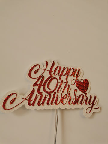 Happy 40th Wedding Anniversary Glitter Cake Topper