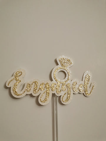 Engaged  Glitter Cake Topper available in 24 Colours