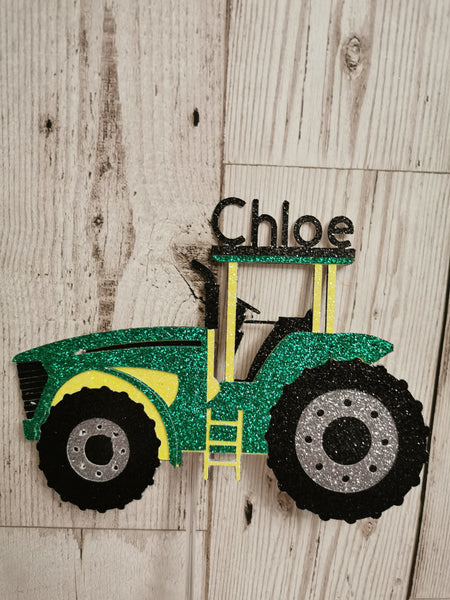 Personalised John Deere Tractor Style Glitter Cake Topper