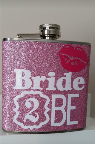 Bride To Be Pink Glitter 6oz Stainless Steel Hip Flask