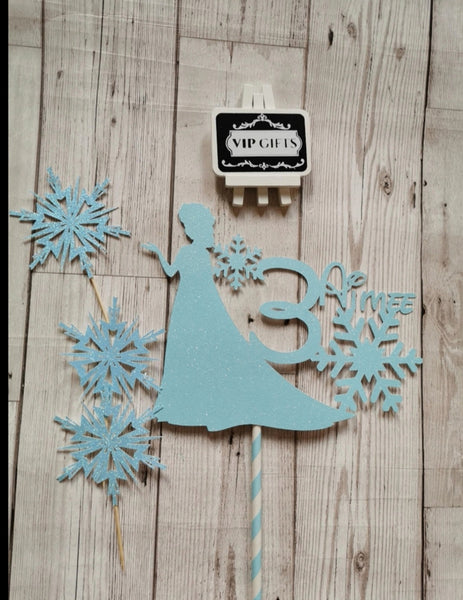Personalised Frozen Elsa Silhoutte Glitter Cake Topper