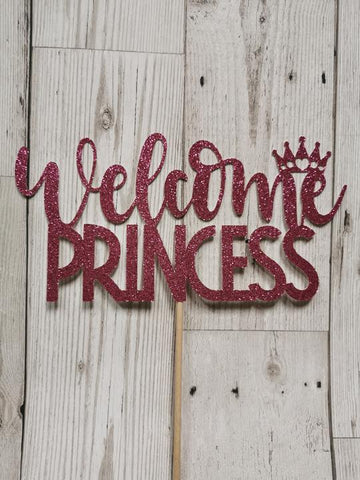 Welcome Princess Baby Shower/Christening Glitter Cake Topper (H) 14 Colours