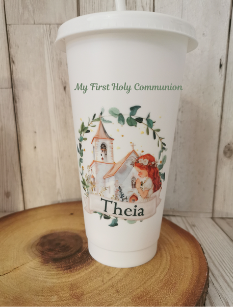 Personalised First Holy Communion Church & Wreath Style Cold Cup