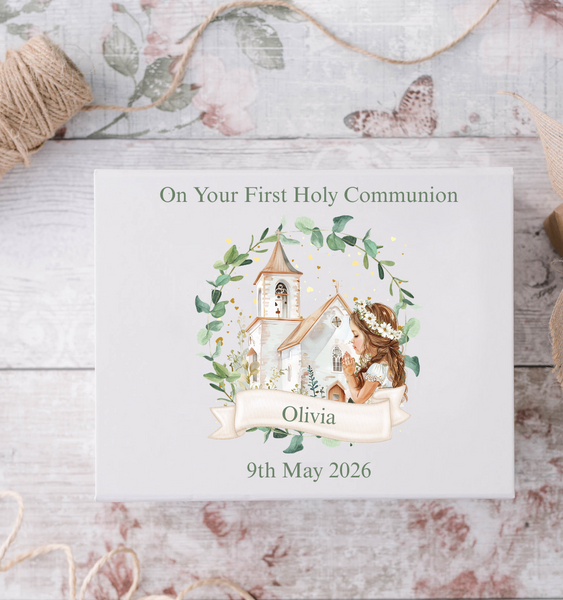 Personalised First Holy Communion Girls Church & Wreath Style Gift Box