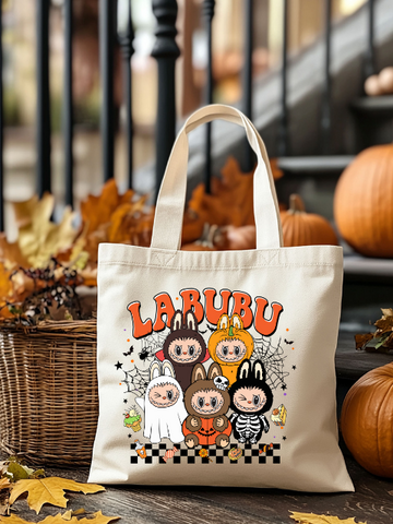 Labubu Checkerboard Halloween Tote Bag