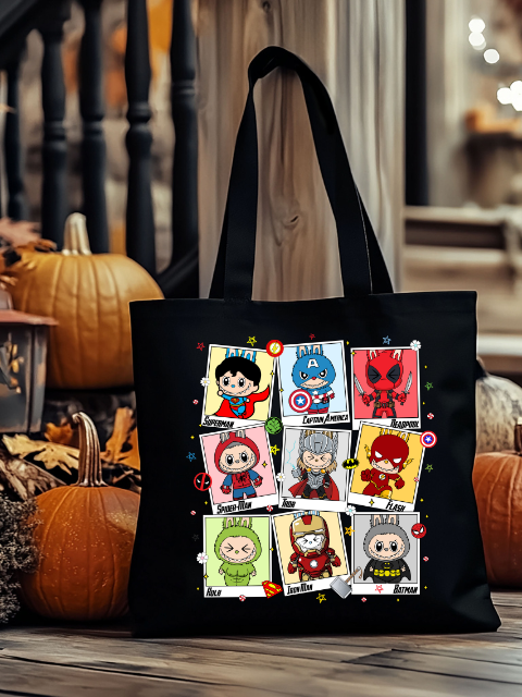 Labubu Superhero Design Halloween Tote Bag