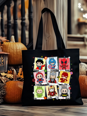 Labubu Superhero Design Halloween Tote Bag