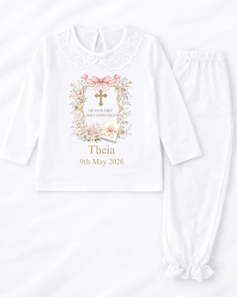 Personalised On Your First Holy Communion White Frill Style PJ's