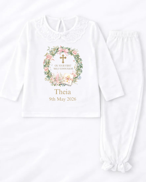 Personalised On Your First Holy Communion White Frill Style PJ's