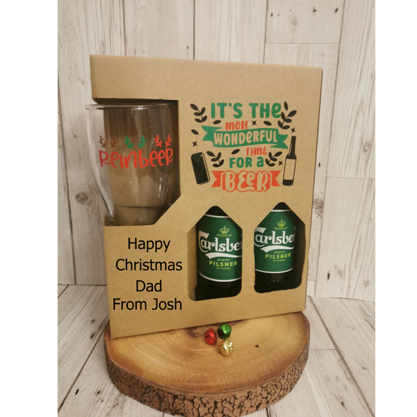 Personalised Christmas Reinbeer Pint Glass & Box