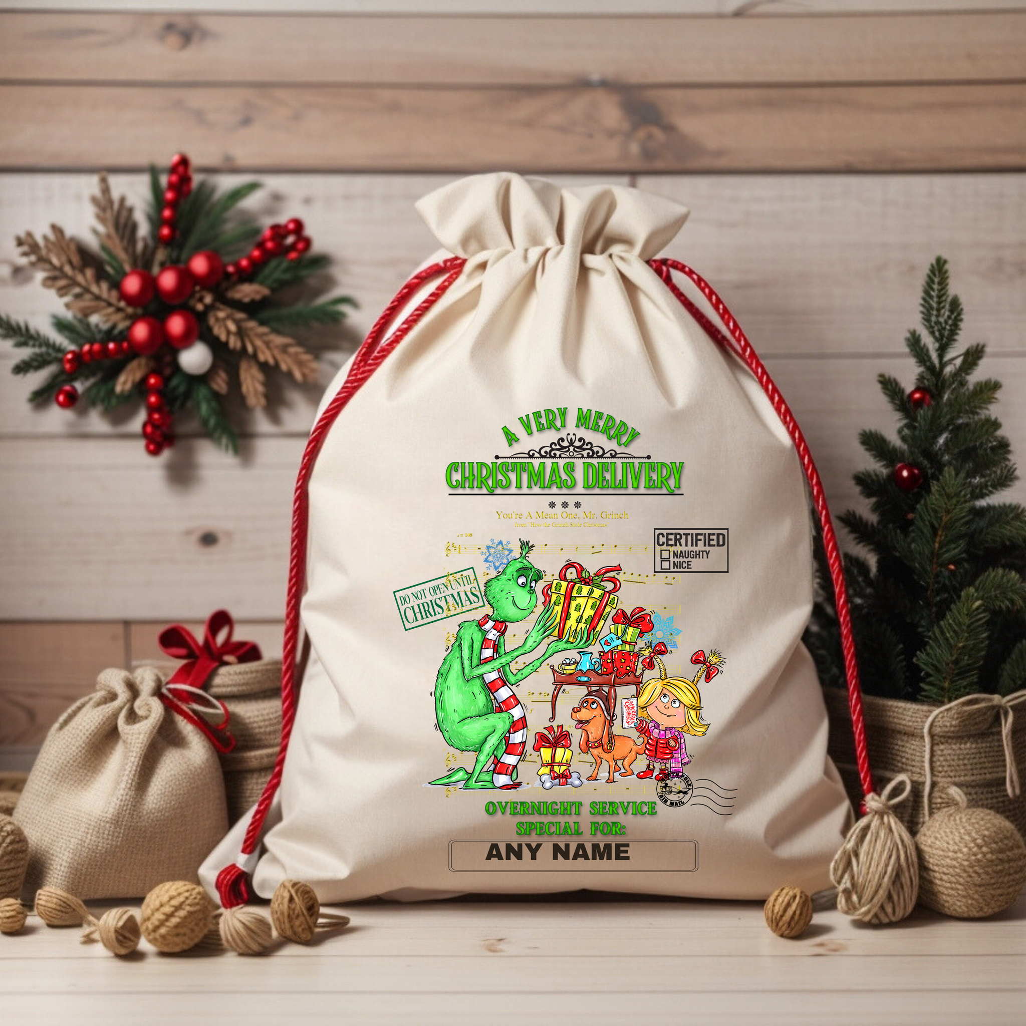 Personalised Grinch & Friends Santa Sack