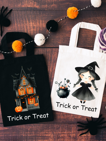 Spooky House or Witch Halloween Trick or Treat Mini Tote Bag