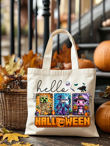 Hello Halloween Minecraft Stamp Design Tote Bag