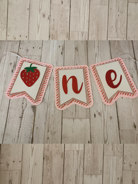 Handmade 3D Strawberry  theme ONE/1st Birthday High Chair Banner