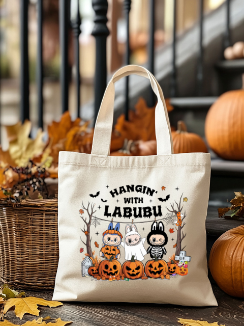 Hanging with Labubu Halloween Tote Bag