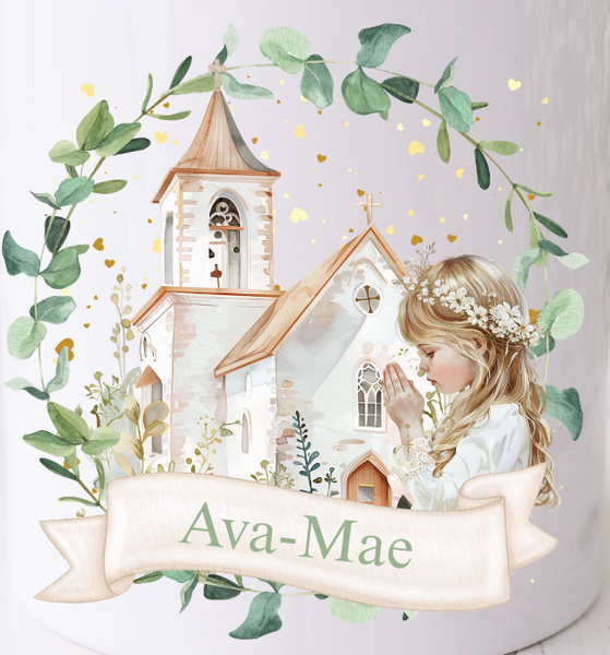Personalised First Holy Communion Church & Wreath Style Cold Cup
