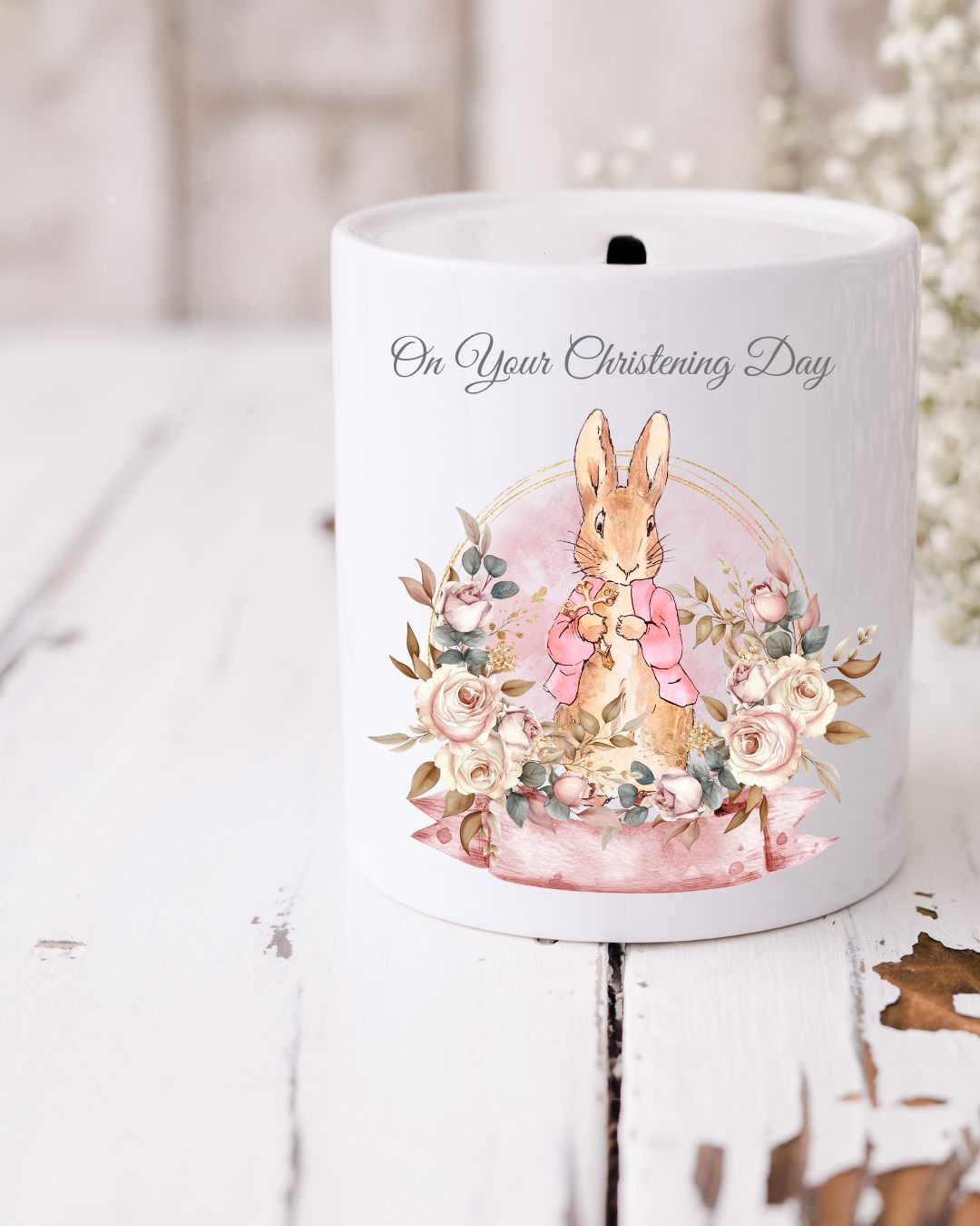 On Your Christening Day Flopsy Rabbit Money Box