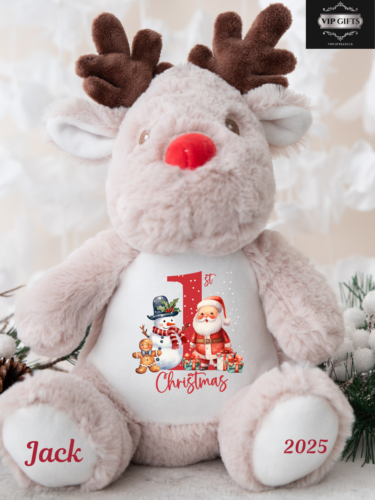 Personalised 1st Christmas Reindeer Soft Toy