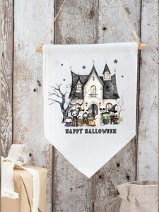 Happy Halloween Haunted House  Flag Pendant