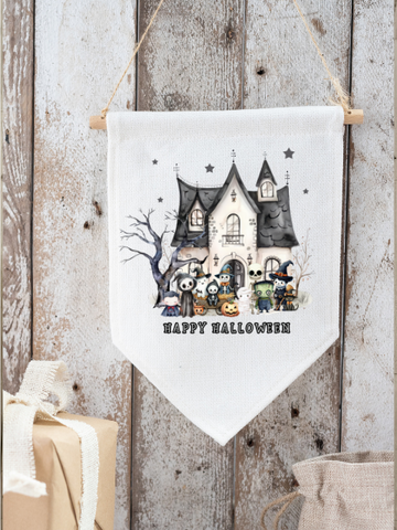 Happy Halloween Haunted House  Flag Pendant