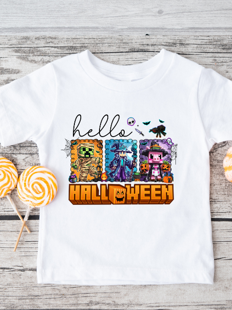 Hello Halloween Minecraft Stamp Design T-Shirt