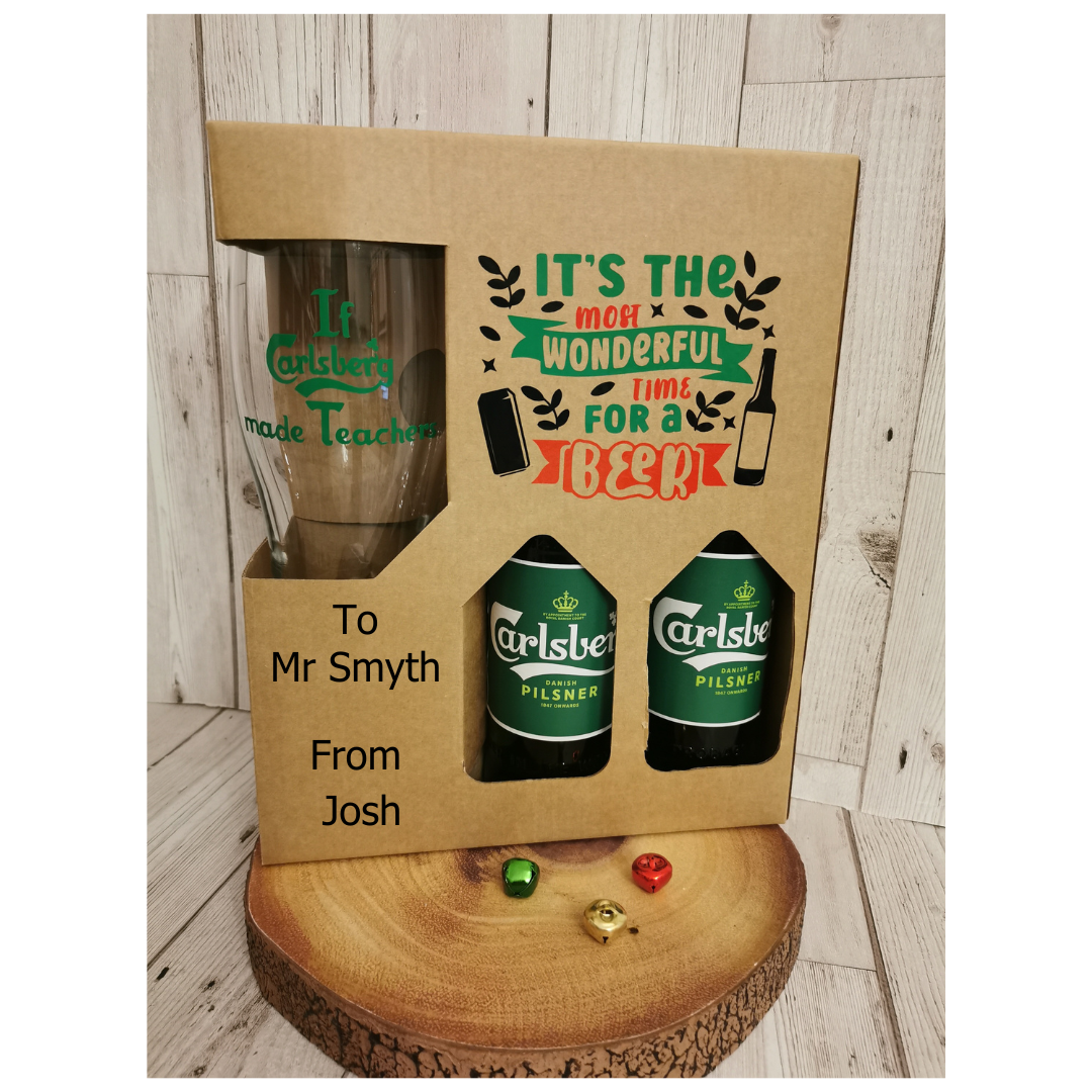 Personalised Christmas Male Teacher Beer Pint Glass & Box