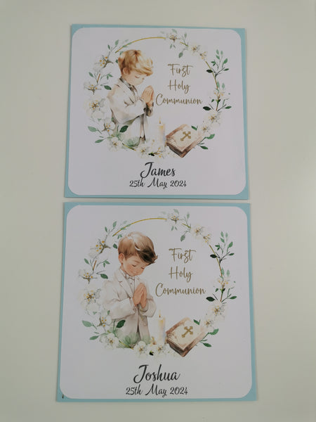 Personalised 1st / First Holy Communion Wreath Style Card Boy