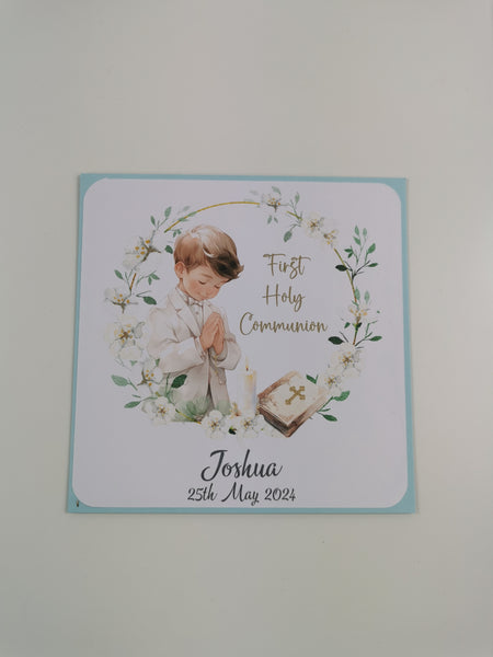 Personalised 1st / First Holy Communion Wreath Style Card Boy