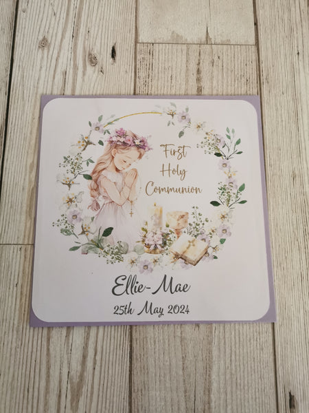 Personalised 1st / First Holy Communion Wreath Style Card Girl