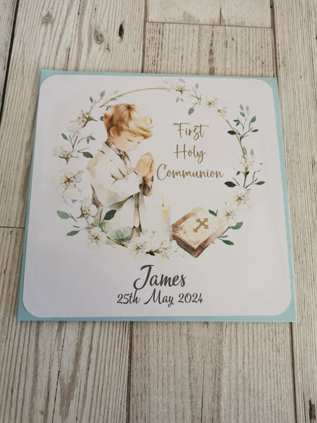 Personalised 1st / First Holy Communion Wreath Style Card Boy