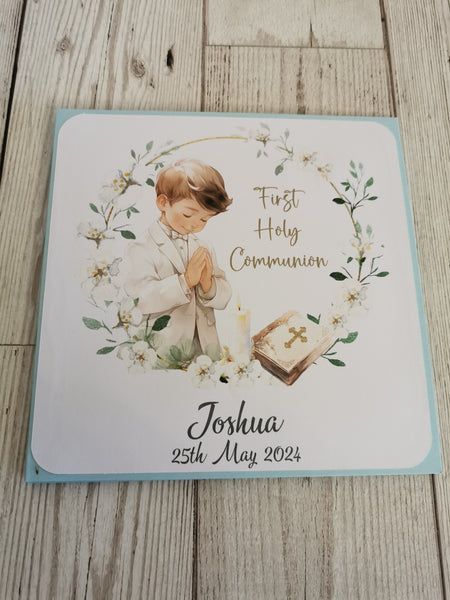 Personalised 1st / First Holy Communion Wreath Style Card Boy