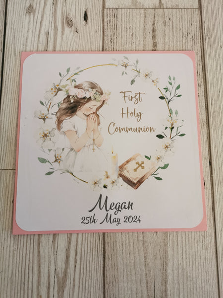 Personalised 1st / First Holy Communion Wreath Style Card Girl