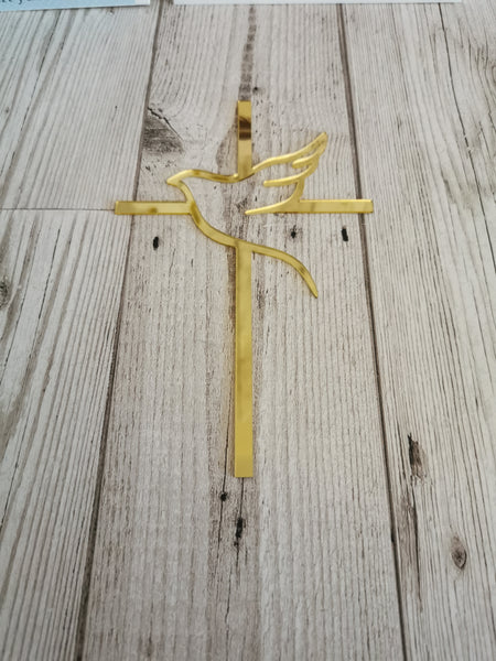 Acrylic 6.5"  Gold Mirror Cross/Dove Cake Topper